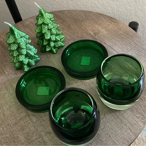Crate&Barrel Emerald Glass Candle Holders - Picture 1 of 5